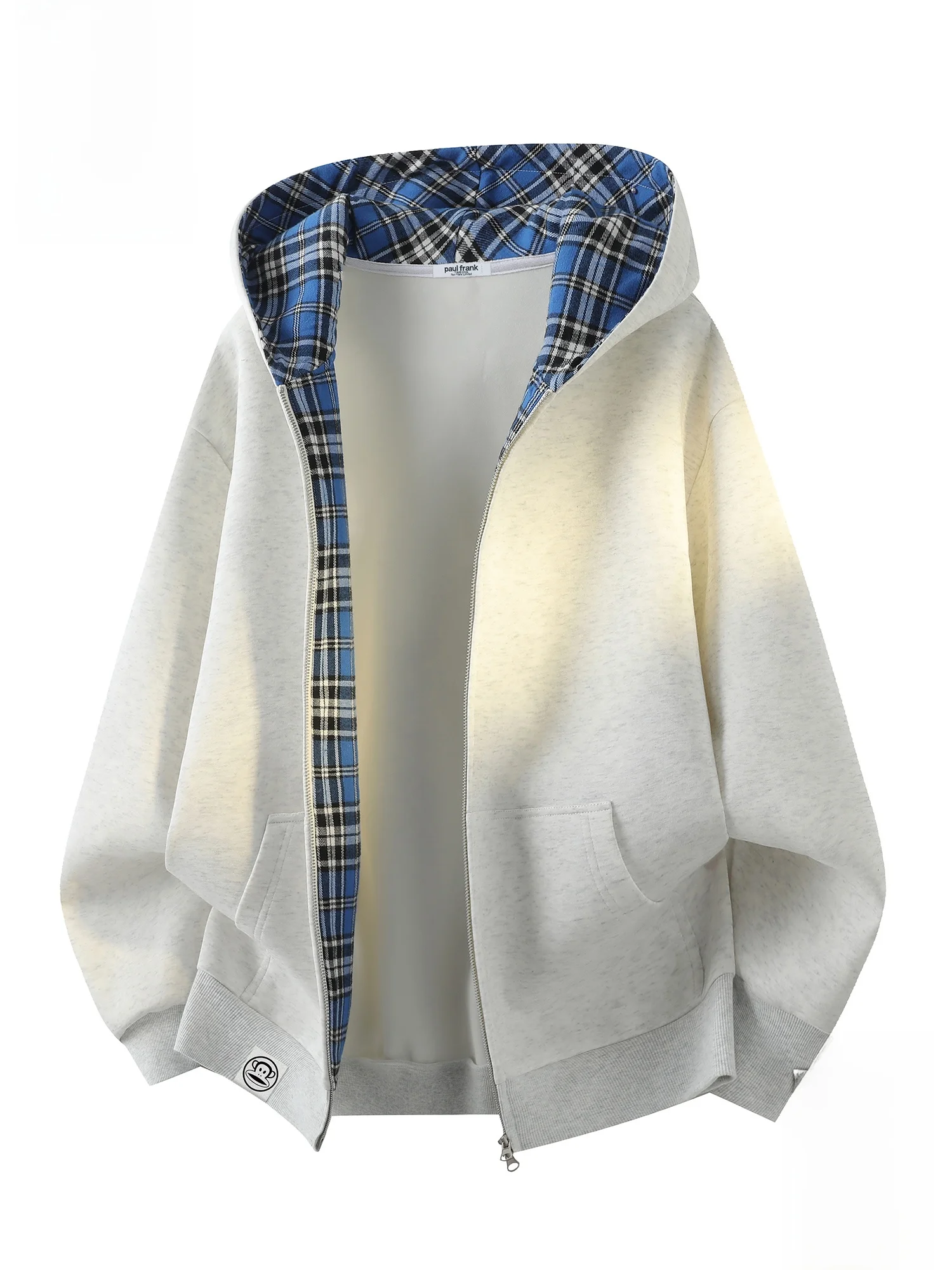 

PaulFrank Large Mouth Monkey American Sle Plaid Splicing Open Cardigan Hoodie Men's Spring Casual Coat Cotton Polyester Blend