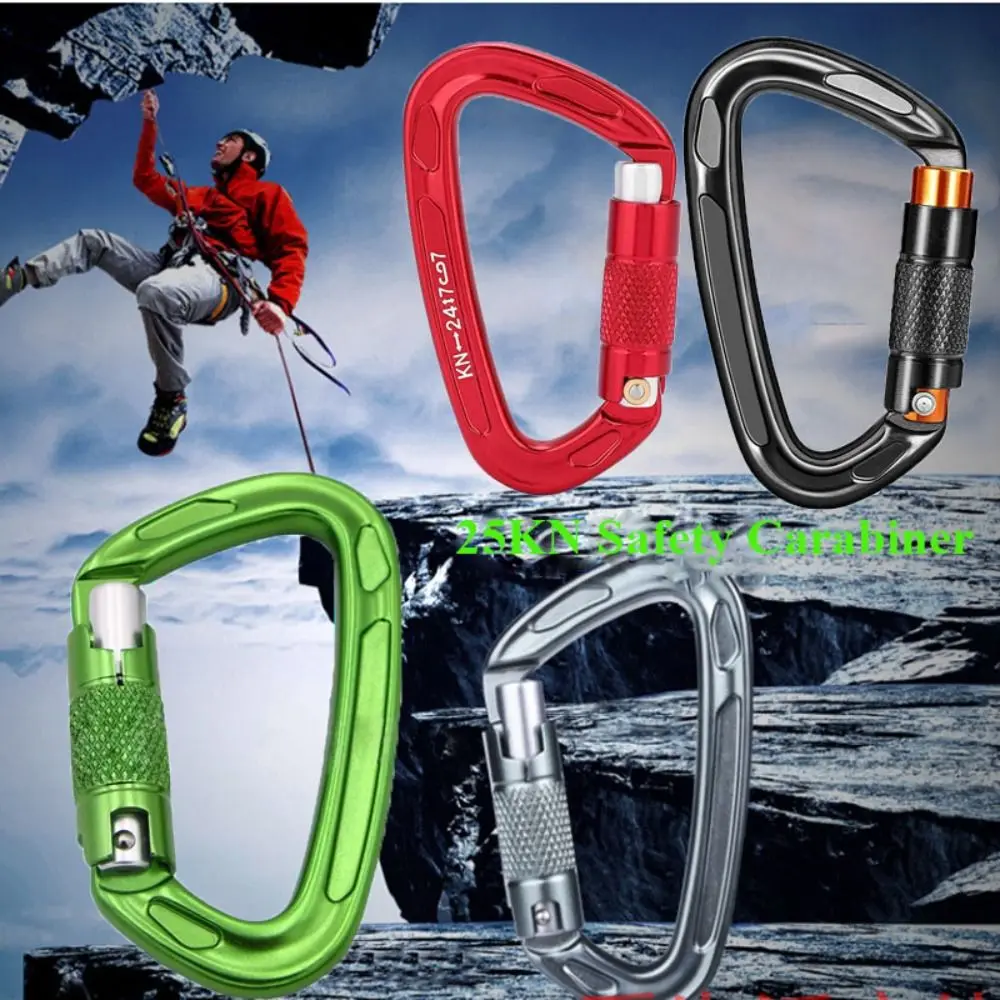 25KN Safety Carabiner D Shape Key Hooks Aluminum Climbing Security Master Lock Ascend Tool Mountaineering Protective Equipment