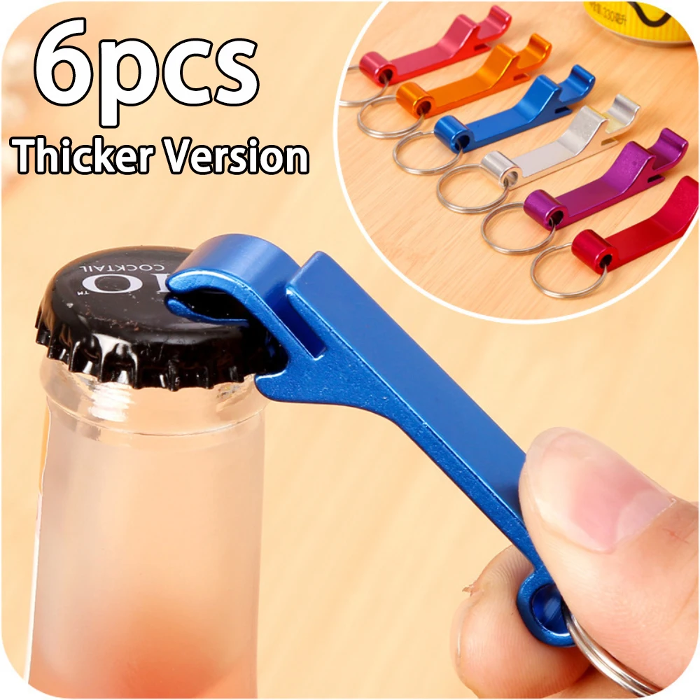 6pcs Thickened Portable Beer Bottle Opener Soda Cans Opener Keychain Mini Pocket Aluminum Alloy Wedding Party Favor Gifts
