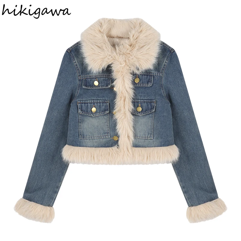 Streetwear Denim Jackets for Women 2023 Ropa Mujer Crop Tops Thicked Fashion Casual Coat Vintage Harajuku Outwear Winter Clothes