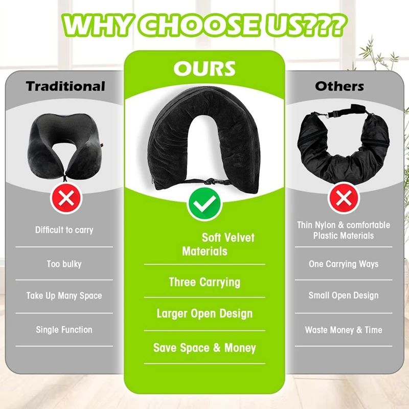 Travel Neck Pillow Stuffable with Clothes,Stuffable Neck Pillow for Traveling,Fillable Neck Pillow Extra Storage Black