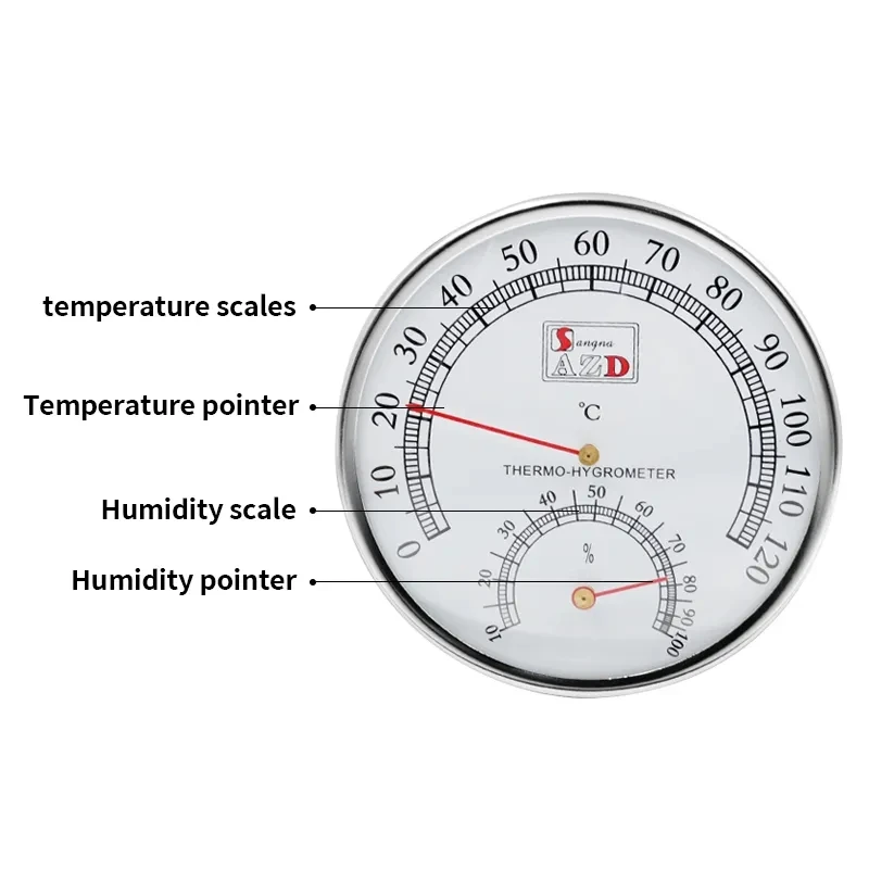 Termómetro 2 en 1, higrómetro 0 ℃-120 ℃, carcasa de Metal, medidor de temperatura de humedad, Monitor probador sin batería para invernadero, sala de Sauna