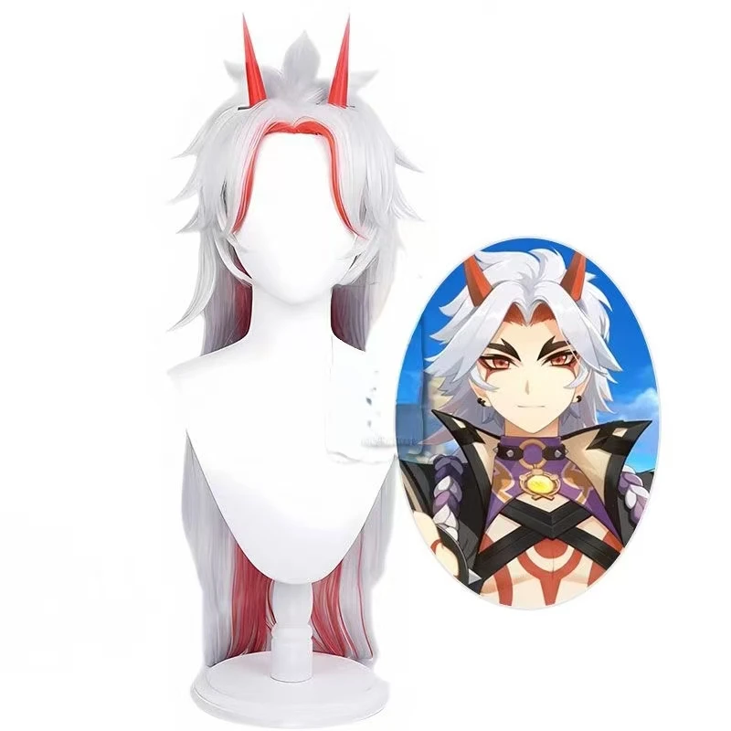 

Аниме Arataki Itto Косплей Парик 80 см Серебристо-красный парик Косплей Аниме Косплей Парик Термостойкие синтетические парики с розовой сеткой