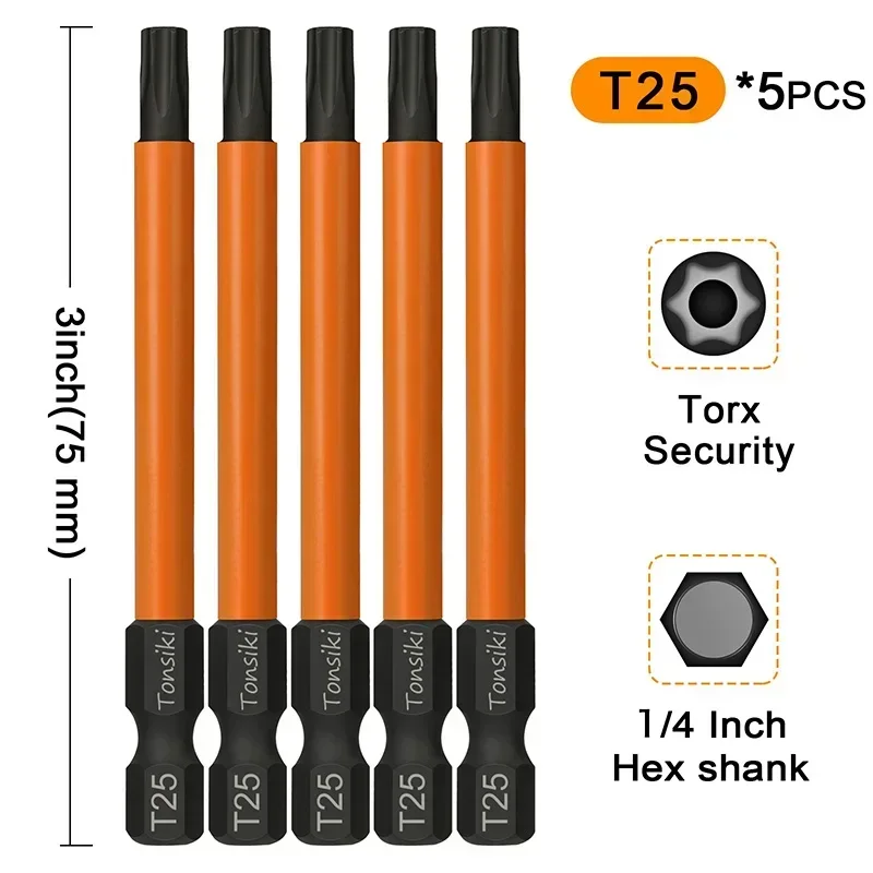 PZ2 Impacto Chave De Fenda Bits Set, Torx Driver Bit, Poder Brocas, T20, T25, 75mm, 5pcs