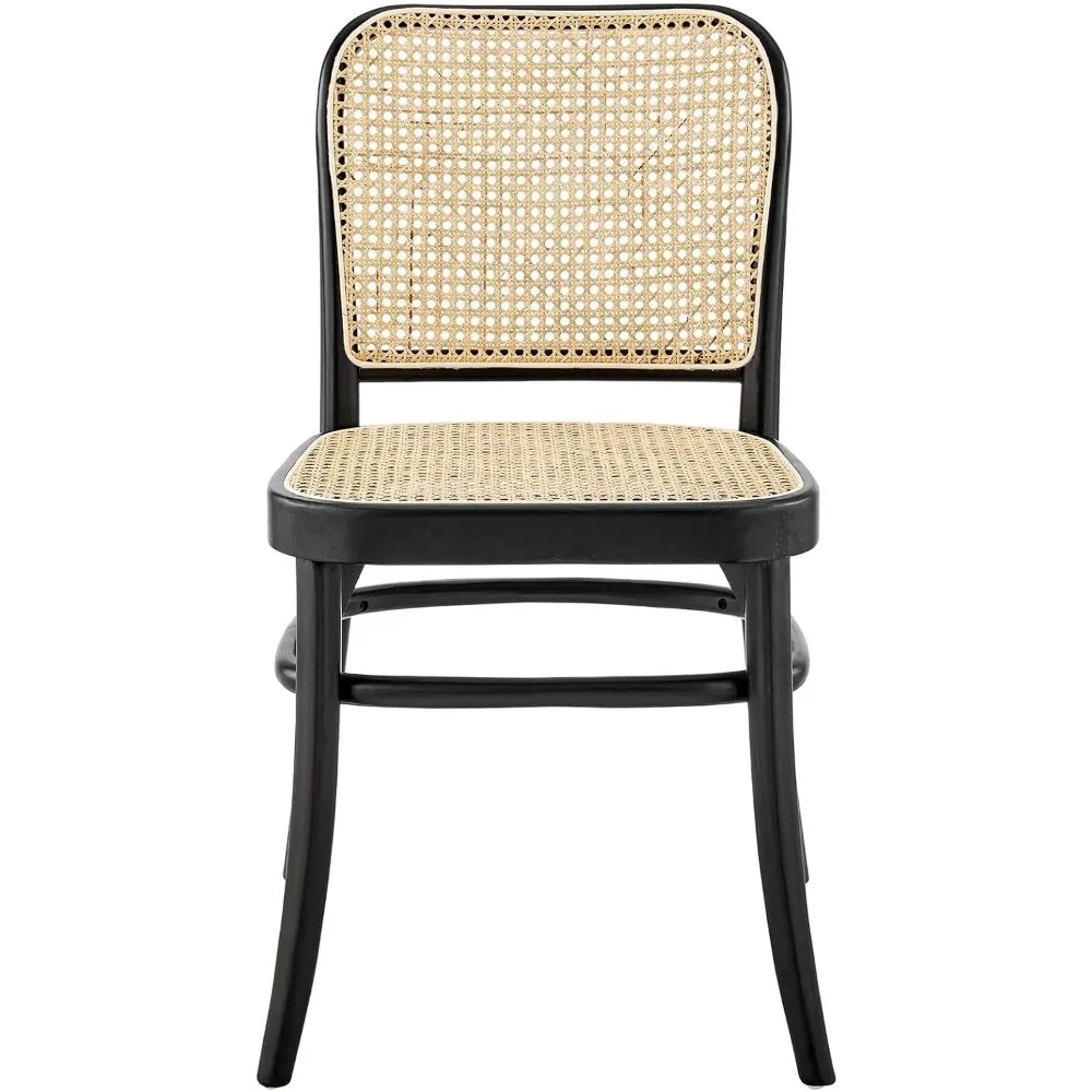 Elegante Esszimmerstühle aus Ulmenholz mit Rattansitz, 2er-Set, Schwarz, bequem und langlebig für den täglichen Gebrauch