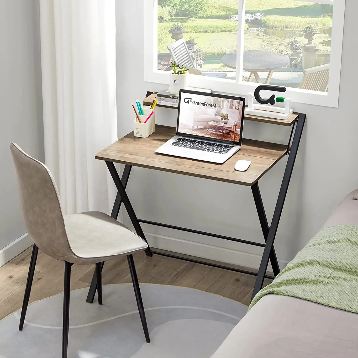 

ZFolding Table No Assembly Required 2-tier Small Computer Desk Folding Table For Small Spaces NewZ