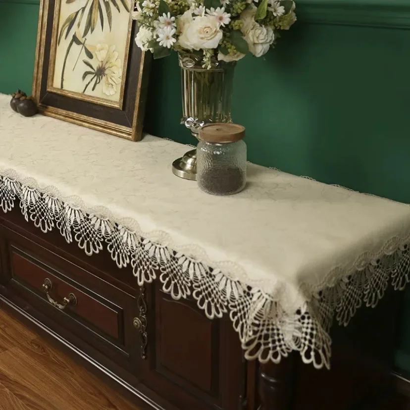 TV Cabinet Cover Cloth Waterproof Oil Resistant Rectangular Lace Fabric Art Strip Tablecloth Household Shoe Cabinet Dust Cover