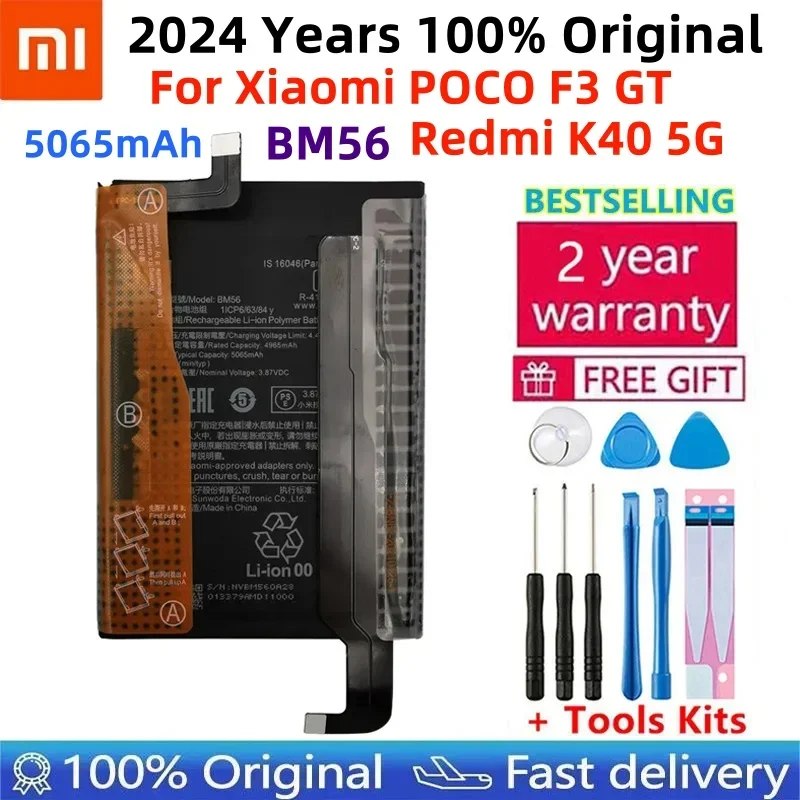 

100% Xiao mi Original Battery For Xiaomi POCO F3 GT Redmi K40 5G BM56 High Quality Mobile Phone Batteries 5065mAh