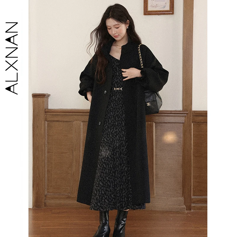 

ALXNAN Black Long Floral Dress Women Autumn New High-waist V-neck Long Sleeve Dresses 2025 Fashion Elegant Female Dress L57136-1