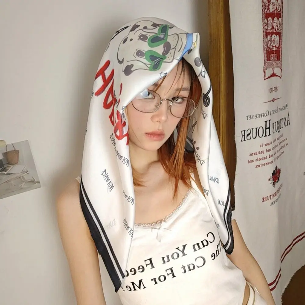 

Exquisite Sweet Y2k Print Turban Bow All-match Printed Headscarf Headband Chest Scarf Small Square Scarf Spice Girls