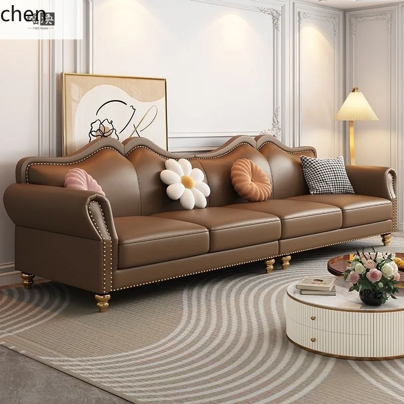 YFY  Genuine Leather Sofa Living Room Antique Style High-End Straight Row Cowhide Light Luxury Combination