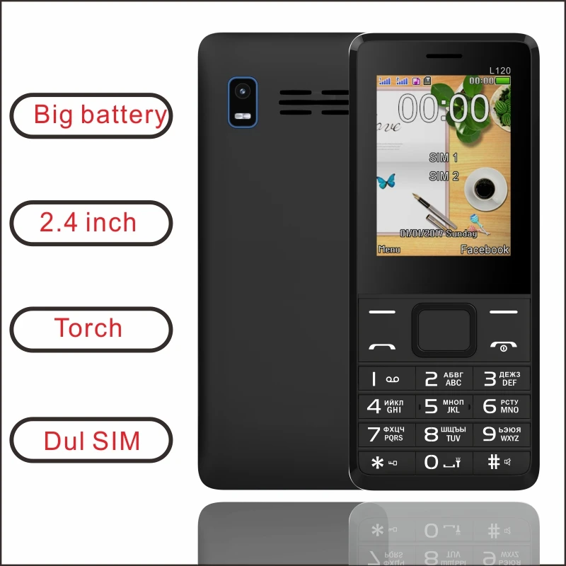 EAOR 2G GSM 2.4 inch screen Feature Phone Dual SIM card 3000mAh big battrey Keypad Phone with strong light Torch