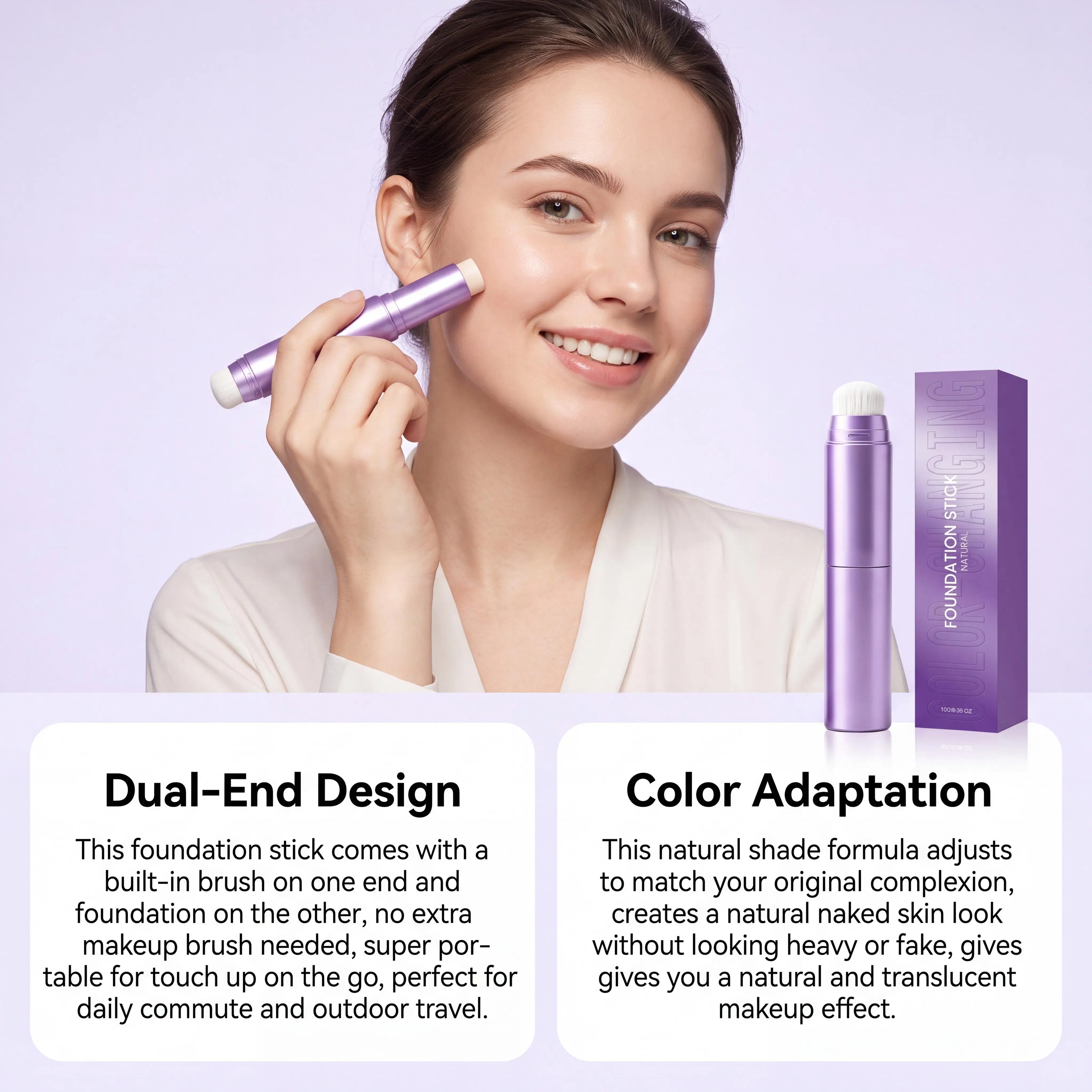 Farbwechselnder Foundation 2-in-1-Stift mit Pinsel, vollständig deckender, feuchtigkeitsspendender, leichter Concealer-Creme-Stift für alle Hauttypen. – Detail 6