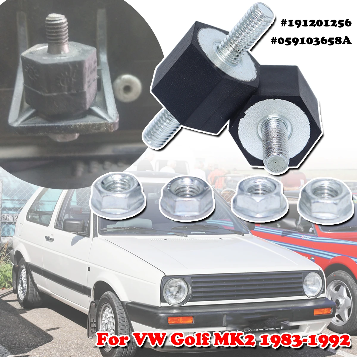 For VW Golf MK2 1983 - 1992 Holder Rubber Bearing Intercooler Fuel Pump Engine Cover Mounts with Nuts Bolts Vibration Isolation
