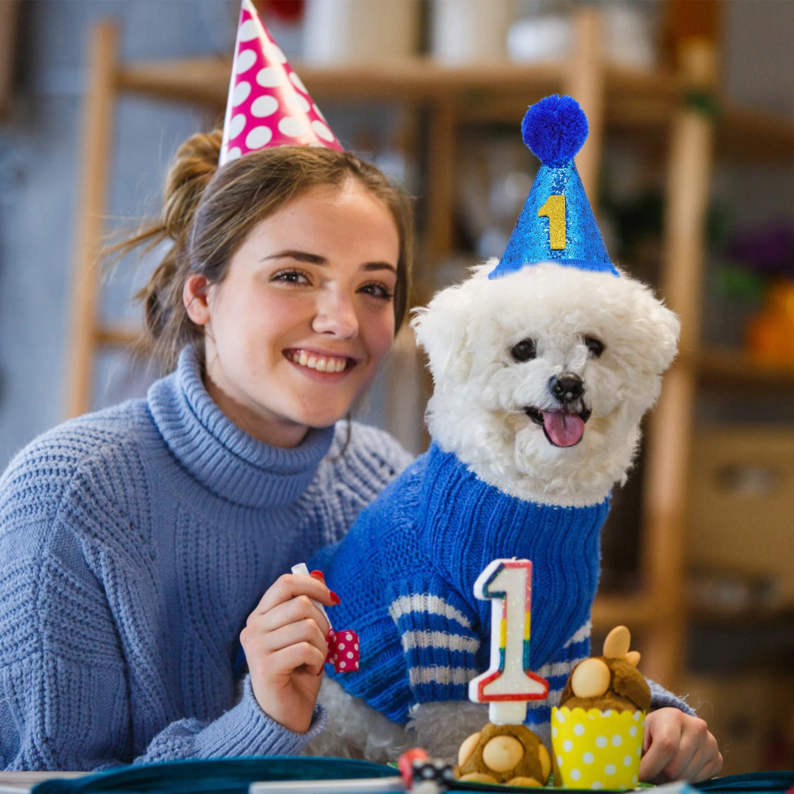 

Dog Birthday Party Supplies Plaid B Sparkling Cone Soft Fabric Medium Decorations Pet Accessories Puppy Celebration Kit Dog