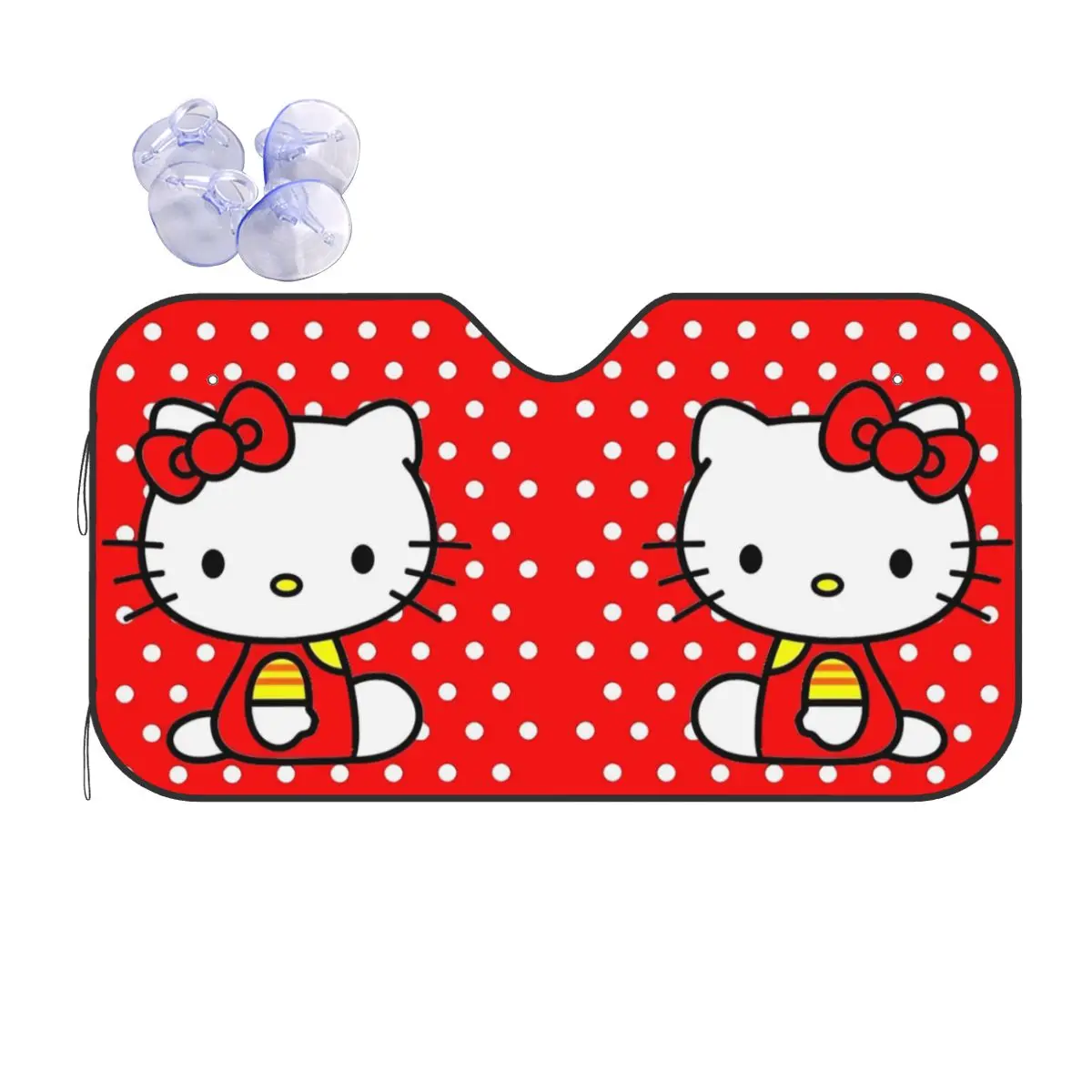 Hello Kitty Polka Dot Pattern Windshield Sunshade Retractable Car Front Windshield 76x140cm Sunshade Visor Heat Reflector