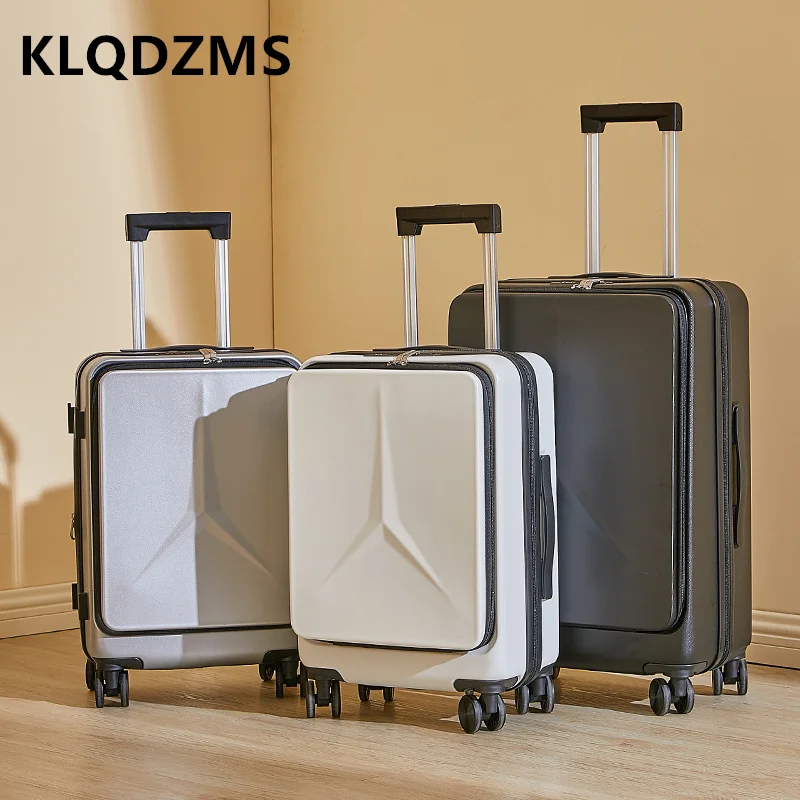 Klqdzms-USB充電付き旅行用ラゲッジ、キャビン荷物、フロント開口部、ラップトップトロリーケース、20 \