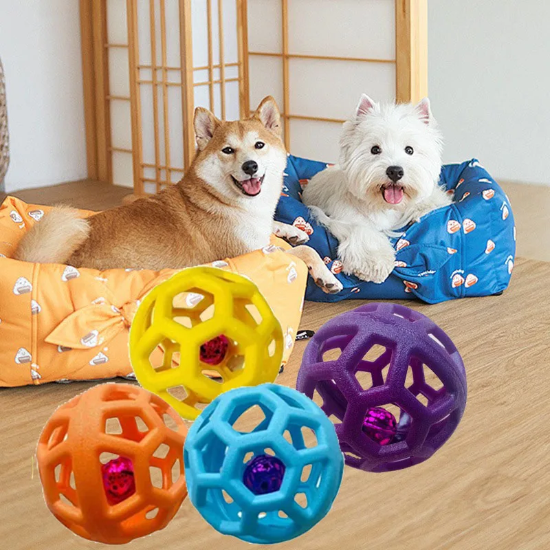 Cats and Dogs with Hollow Balls Cleaning Teeth Without Deformation Toys TPR Plastic Rubber Balls Christmas Bells Pet Toy Balls