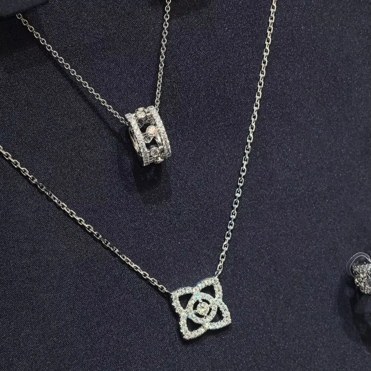 French Style silver s925 Lotus Hollow Necklace High Version Full 5AZircon Diamond Flower Earrings Set Niche Exquisite Jewelry