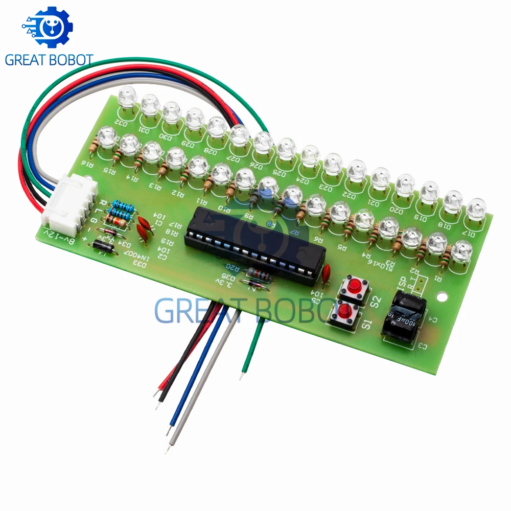 Dwukanałowy miernik VU sterowany MCU z 16 diodami LED: zielony wskaźnik poziomu audio (regulowane wzory, 8-12 V DC, kompatybilny z wzmacniaczem) — zdjęcie produktu 2