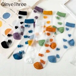 Summer Cute Love Transparent Women Socks Comfortable Sexy Heart Pattern Cotton Bottom Fashion Soft White Sokken Dropship