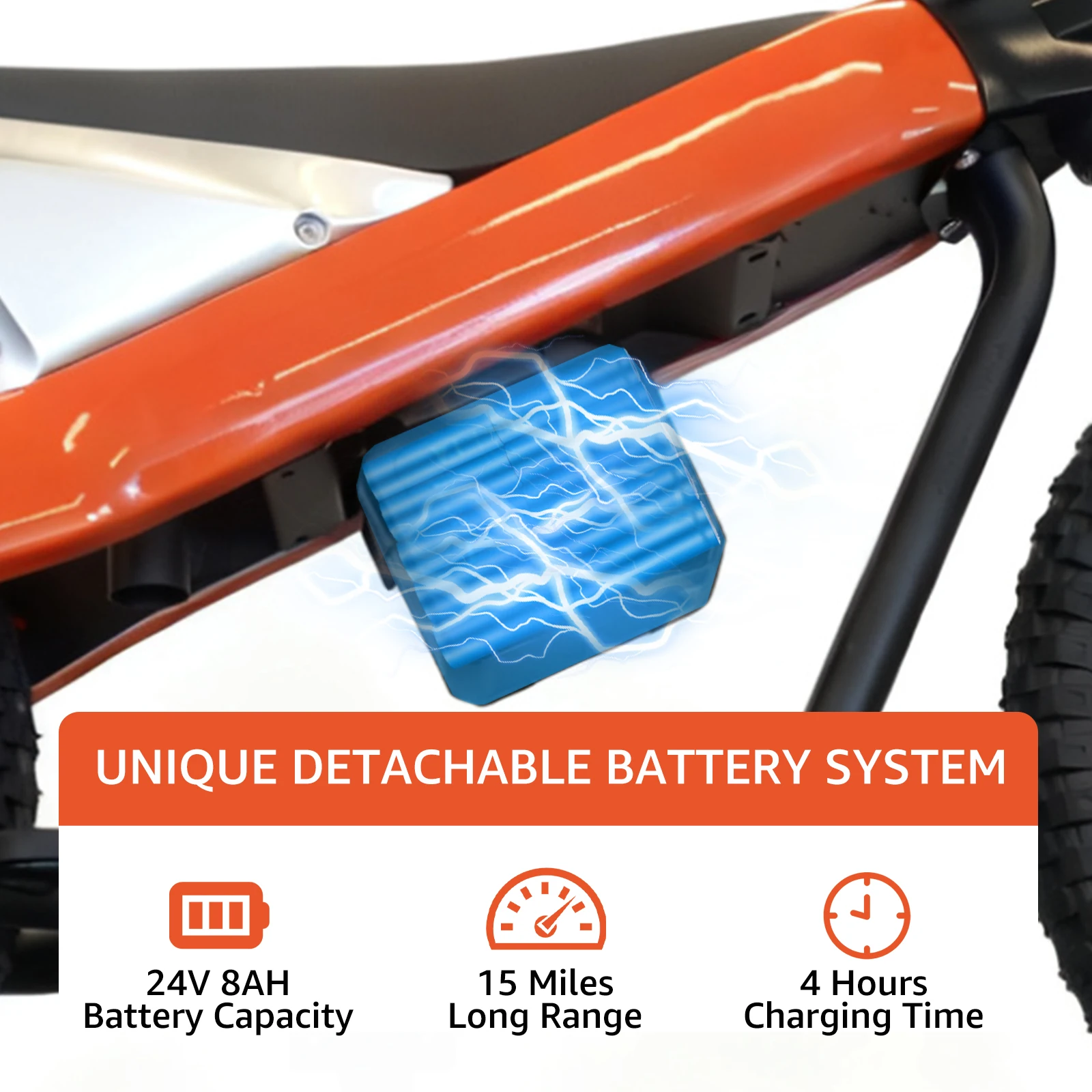 NEW Electric Motorcycle for Kids 25KM/H 16inch Off-Road Electric Dirt Bike Disc Brake 24V Removable Lithium Battery