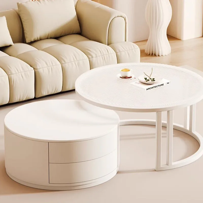 

Modern Luxury Coffee Table Trau Round White Mobile Living Room Coffe Table Minimalist Apartamento Mesa De Centro Furniture