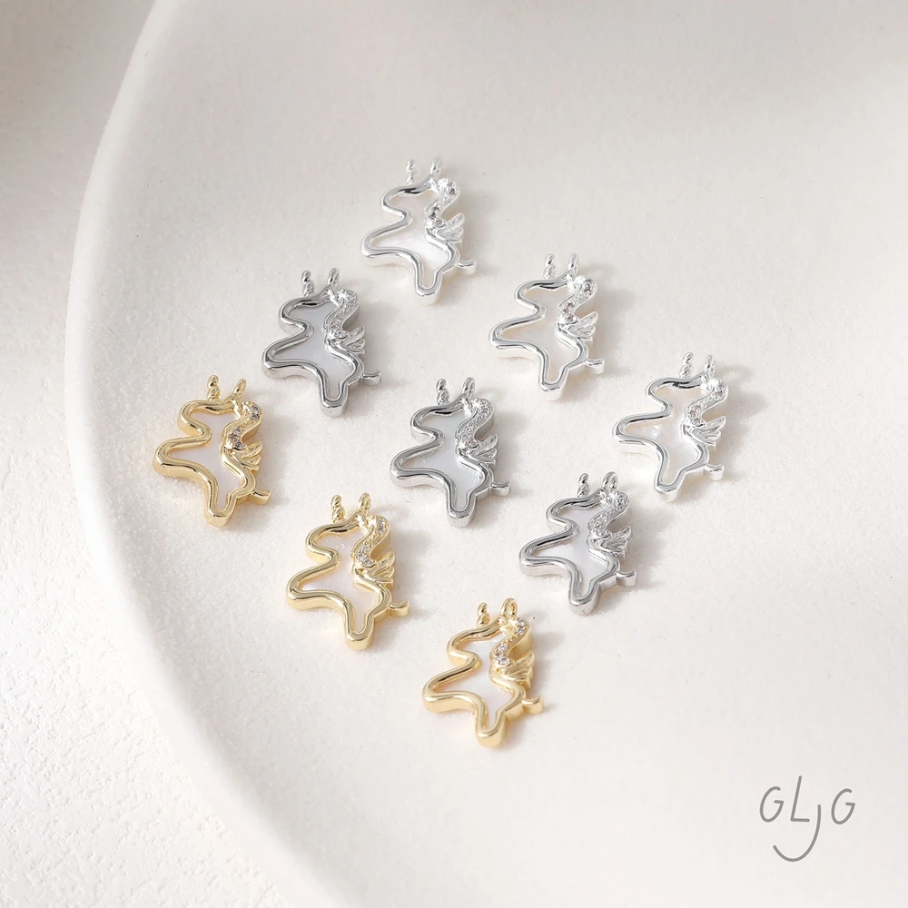 

2PCS Gold Plated Brass Cute Inlaid Shell Zircon Unicorn Pendant Jewelry DIY Making Supplies Handmade Findings Accessories