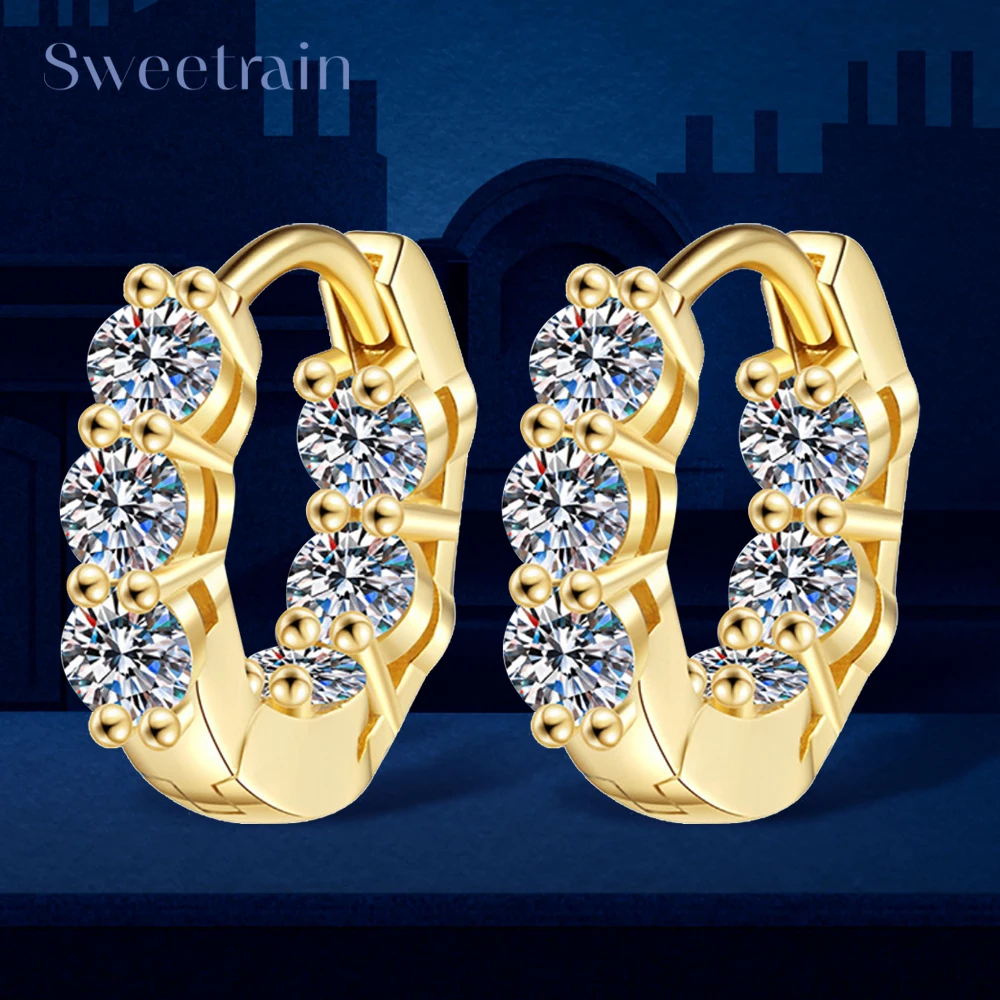 Sweetrain 3mm 4.5mm Full Moissanite Hoop Earrings for Women 925 Silver 18K Gold Plated Diamond Earring Wedding Fine Jewelry