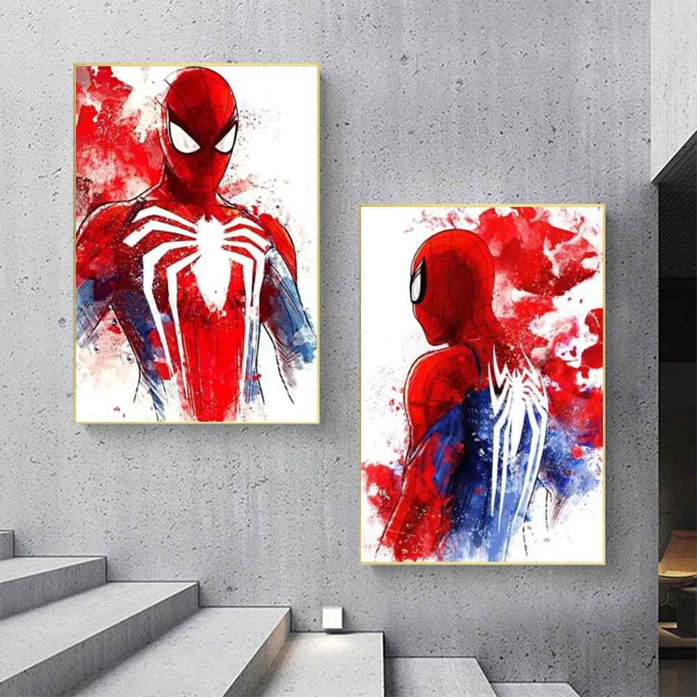 

Marvel Movie Watercolor Spider Man Superhero Canvas Painting Posters Modern Home Wall Art Print Picture Room Decor No Frame