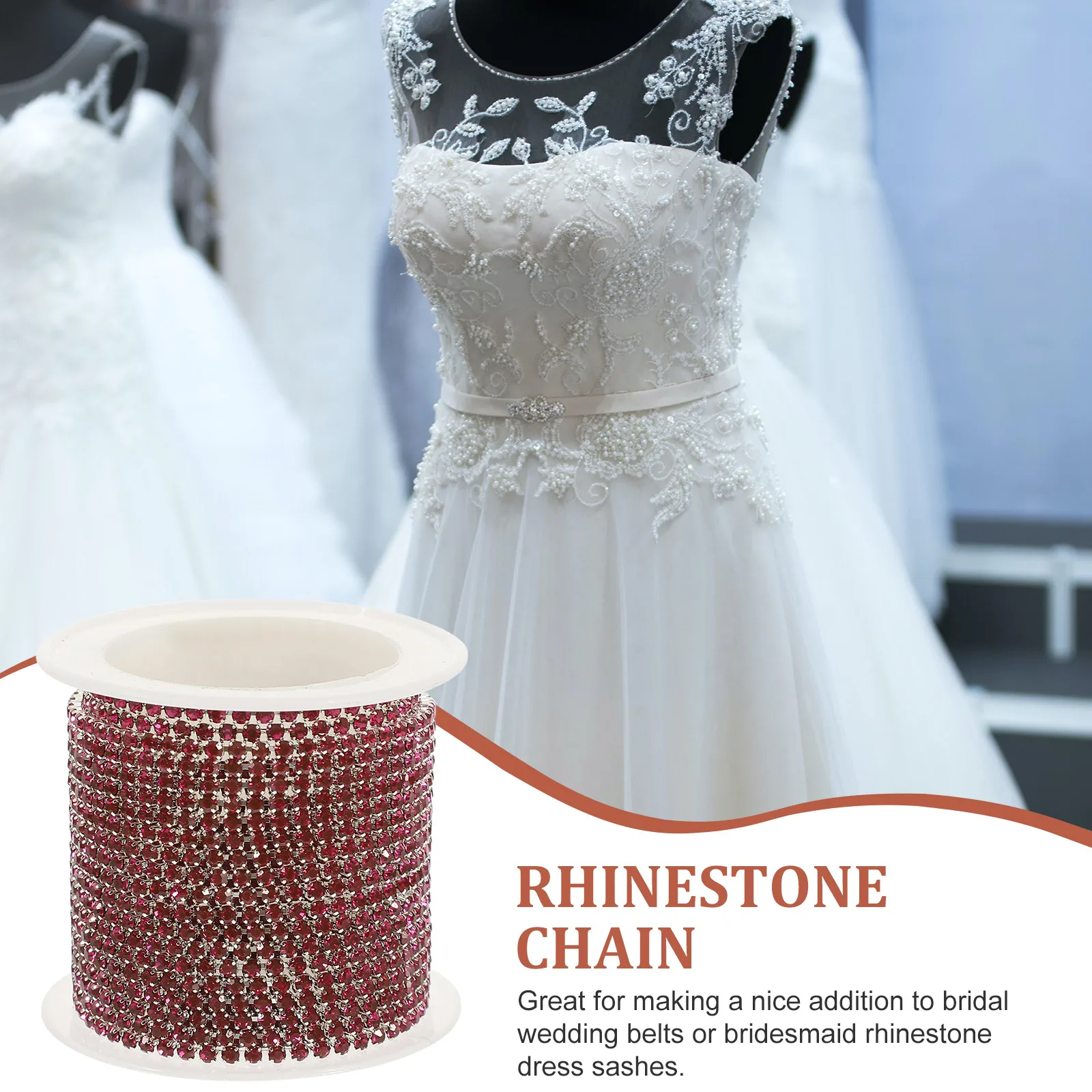 

1 Roll Rhinestone Chain Decorative Belt Applique For Bridal Wedding Dress Diy Sewing Craft Clothing Accessories Sparkling Alloy