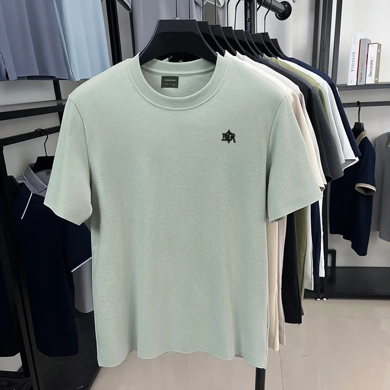 Designer-Style Herren-Print-T-Shirt, Sommer-Trend, Einfarbig, aus Baumwolle, Kurzarm, O-Ausschnitt, Lässiges, Vielseitiges Herren-Oberteil – Detail 19