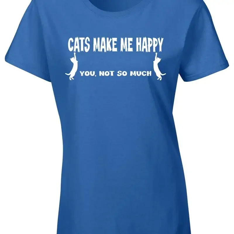 Women'S Cats Make Me Happy T Shirt Lover Funny Cat Feline Lady