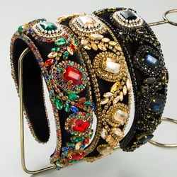 New Vintage Heavy Craft Baroque Rhinestone Cotton Headband Fashion Exaggerate High Head Top Hair Accessories