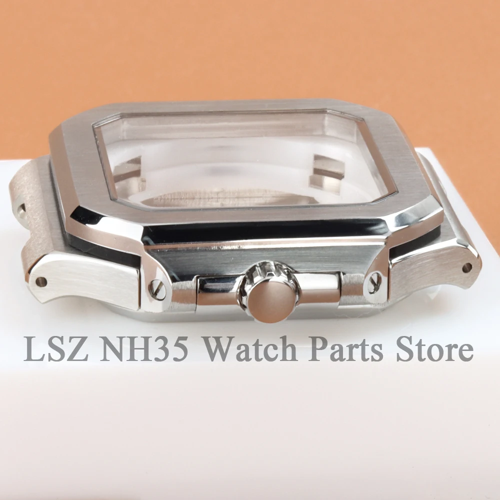 38 مللي متر مع سوار الفولاذ المقاوم للصدأ لحركة NH35 NH36 NH38 29.5 مللي متر الهاتفي الياقوت الزجاج كابيتوس ساعة اكسسوارات