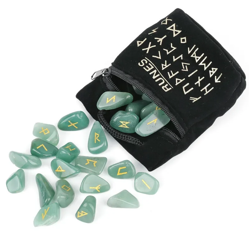 25PCS Divination Crystal Runas Symbols Reiki Healing Engraved Rune Stones ancient icelandic vikings with scandinavian runes kit