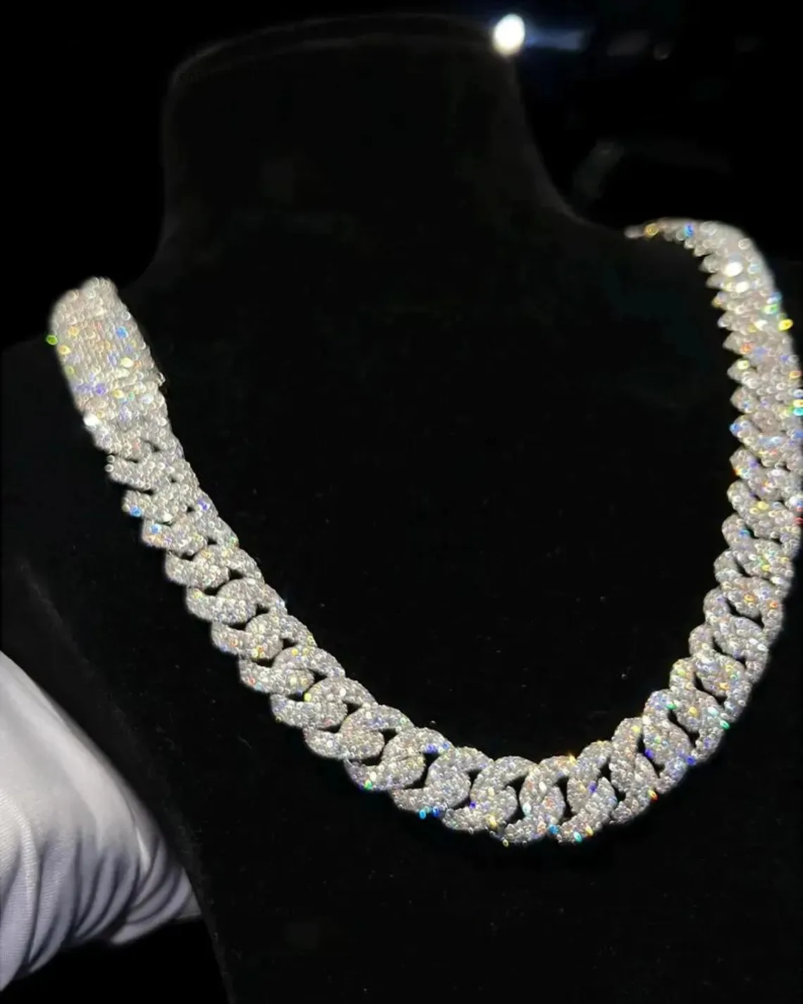 Silver Iced Out Cuban Link Chain Necklace Moissanite Diamond Prong Set Hip Hop Luxury Statement Chain For Men And Women，