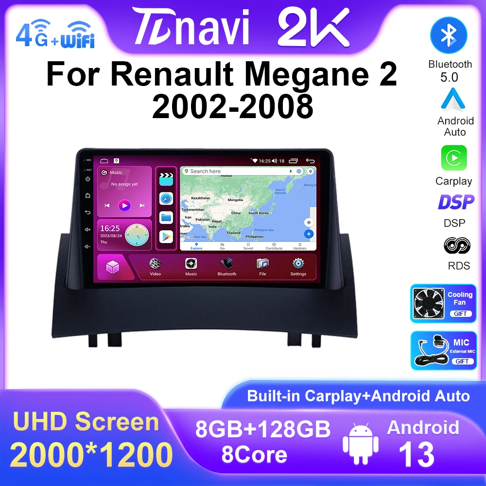 

Android 13 GPS Car RDS Radio For Renault Megane 2 2002 - 2008 Multimedia Stereo Video BT Autoradio WIFI 4G LTE No 2din