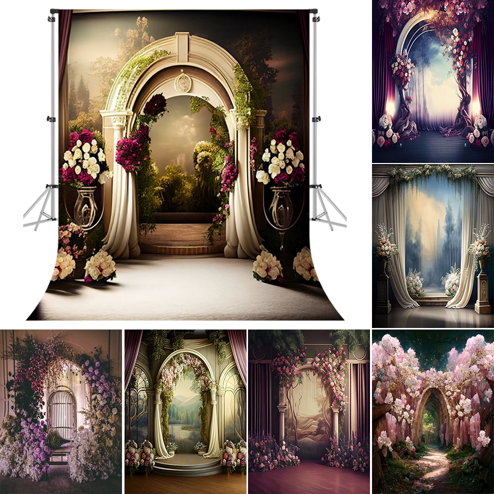 

Bonvvie Photography Background Retro Castle Indoor Flowers Kids Birthday Pregnant Woman Portrait Decor Backdrop for Photo Studio