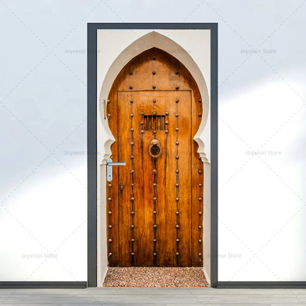 Muslim Islamic Style Door Sticker Retro Arch Architectural Design Mecca Mosque Waterproof Home Decoration Porch Wallpaper Mural