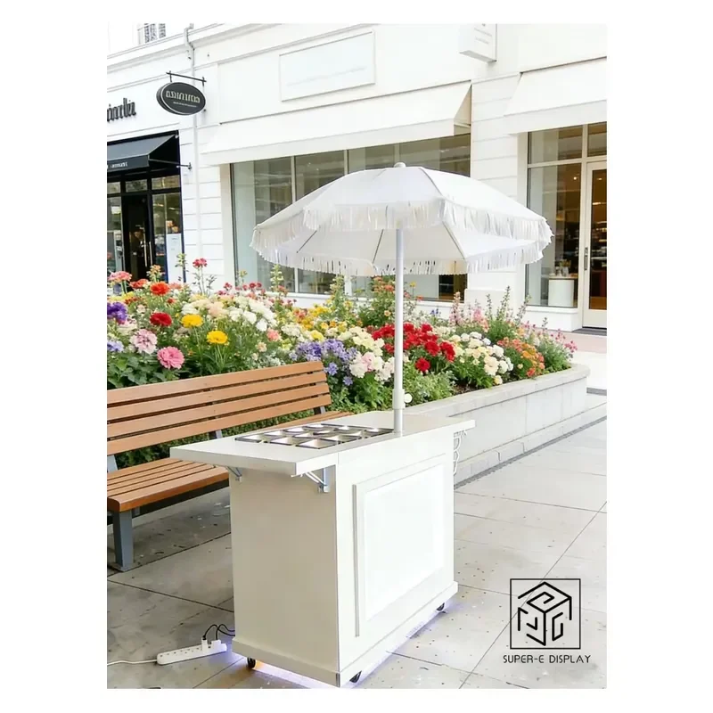 Custom Wedding Decoration Mobile Candy Cart Foldable Food Cart Snack Bar Cart with Light