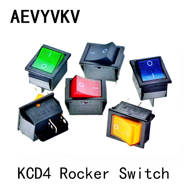 KCD4 Rocker switch ship type switch rocker power button I/O 4 Pin with Light 4/6PIN red light green light 16A/30A 250v ON-OFF/ON