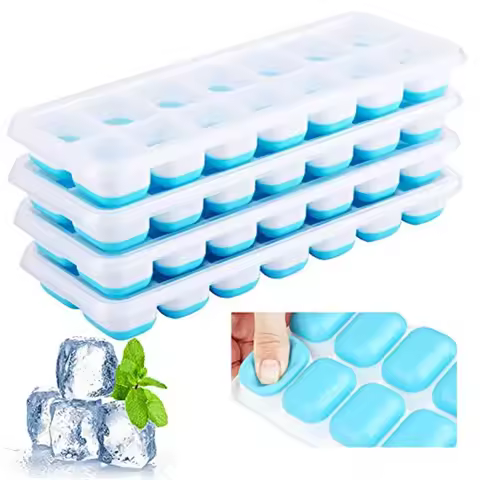 Ice Cube Trays 14 Grids Silicone Ice Cube Molds with Removable Lid Easy-Release For Cocktail Freezer Kitchen Tools