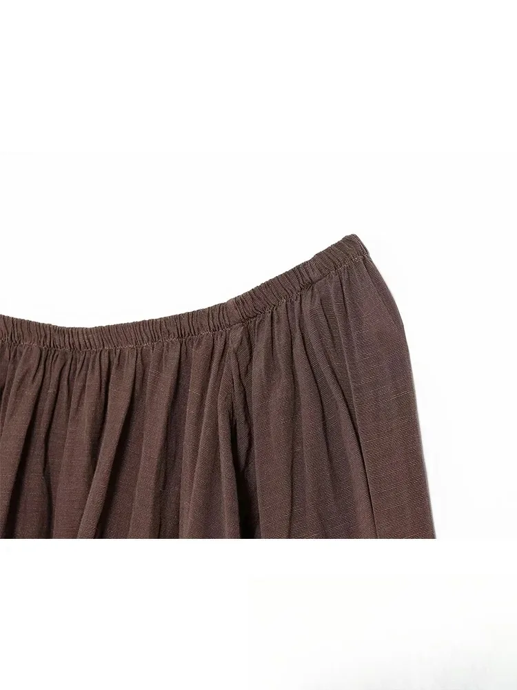 Kondala casual marrom solto ternos femininos slash neck manga longa topos de cintura alta perna larga shorts moda 2025 outono conjuntos de férias