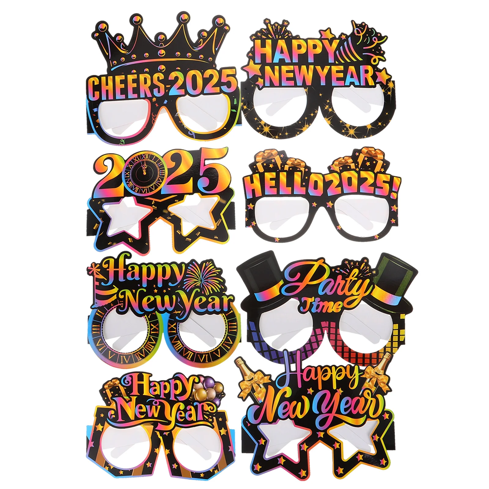 

8Pcs Happy New Year Party Glasses Decorative Photo Booth Props Accessories Fun Glasses for Party New Years Photo Props