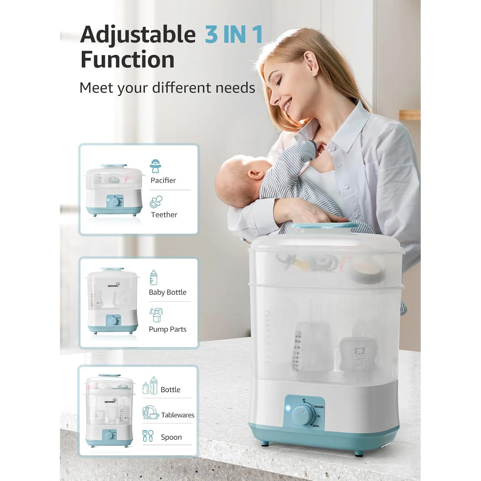 Baby Electric Steam Sanitizer ขวดนมทารกแรกเกิดเครื่องฆ่าเชื้อเครื่องเป่าเครื่องทําความร้อนกล่องขนาดใหญ่ Steamer การฆ่าเชื้อที่อุณหภูมิสูง