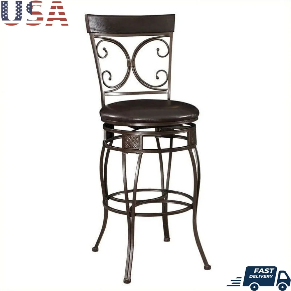 

Big and Tall Metal Swivel Bar Stool 30 inch Comfortable Cushioned Faux Leather Seat Degree Spin Footrest Durable Bronze