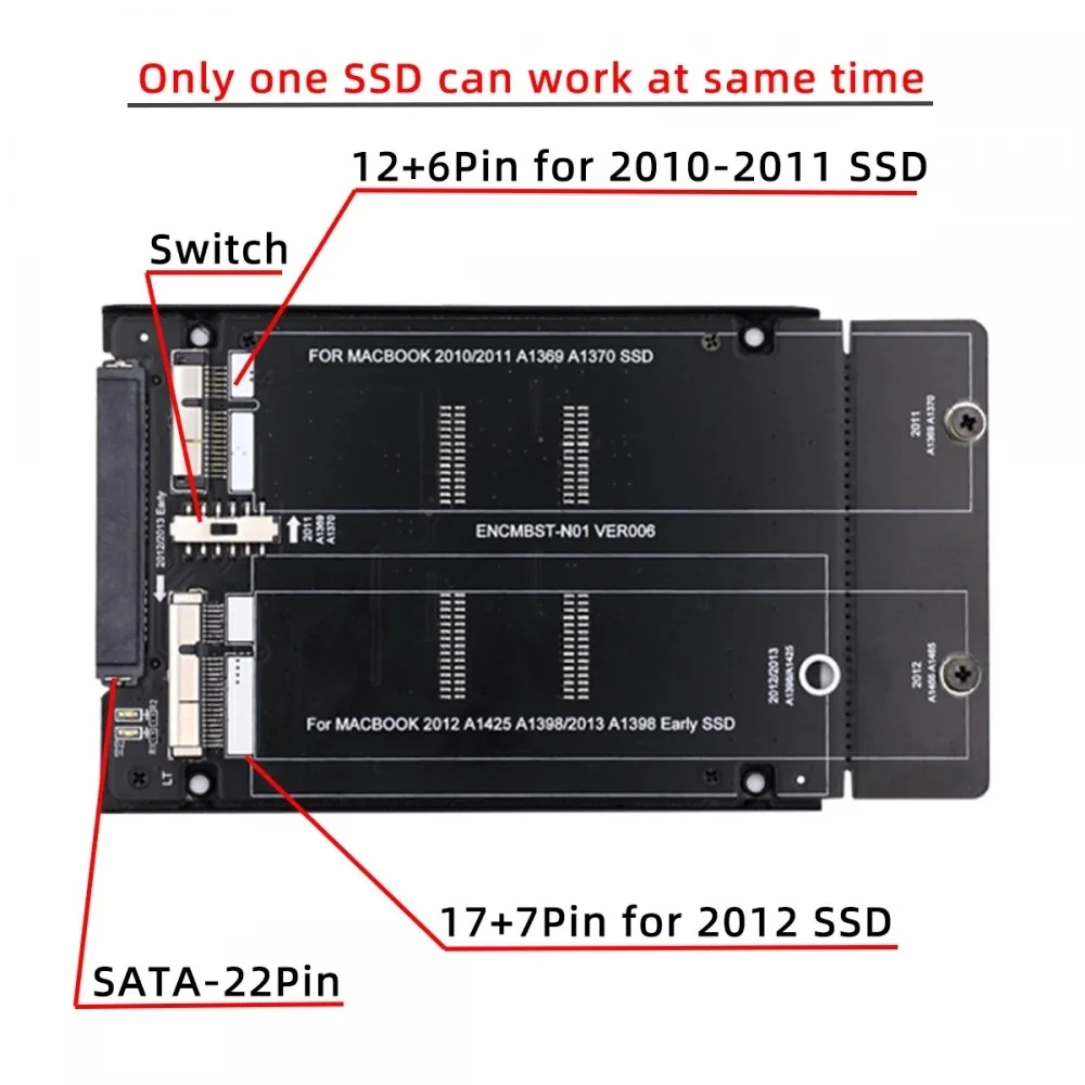 Adaptery dysków twardych 2,5 cala SATA 22Pin do 2010 2011 2012 Mac Air Pro Retina SSD 12+6Pin 17+7Pin A1425 A1398 MC975 MC976 — zdjęcie produktu 3