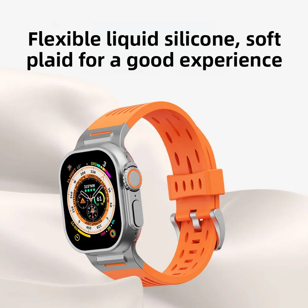 New functional wind Apple iwatch s11 strap AppleWatchUltra sports liquid silicone metal interface waterproof and breathable