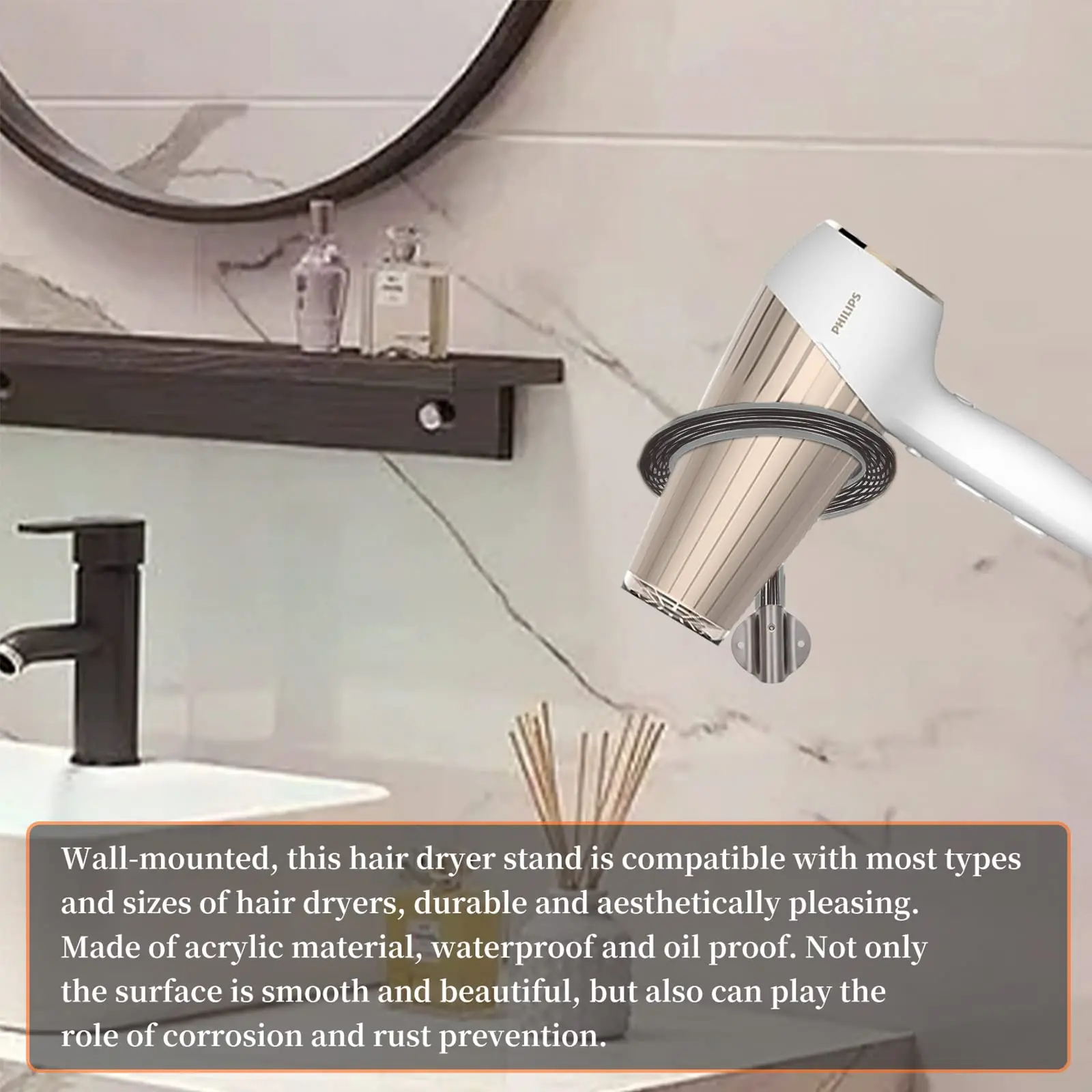 Acrylic Wall Mount Hair Dryer Holder